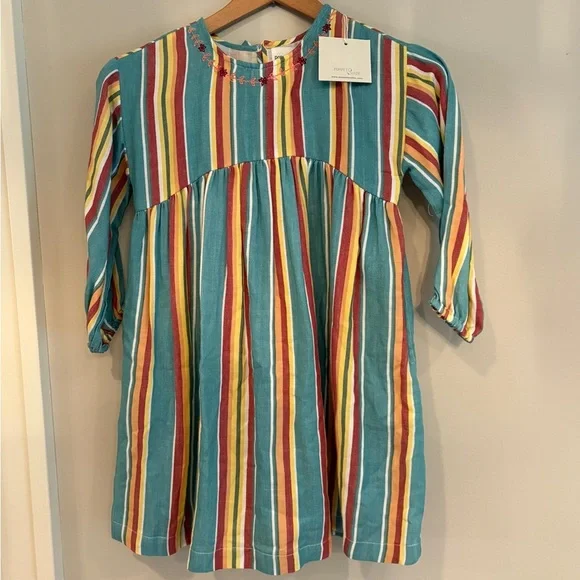 Poppet & Fox girls embroidered striped long sleeve striped dress size 8 - Picture 1 of 5